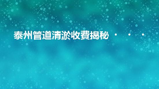 泰州管道清淤收費揭秘！價格驚人？！